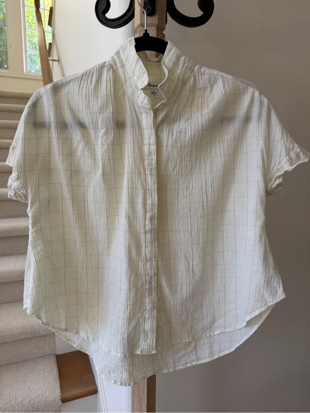 Madewell Men’s White Short-Sleeve Grid Button-Down Shirt